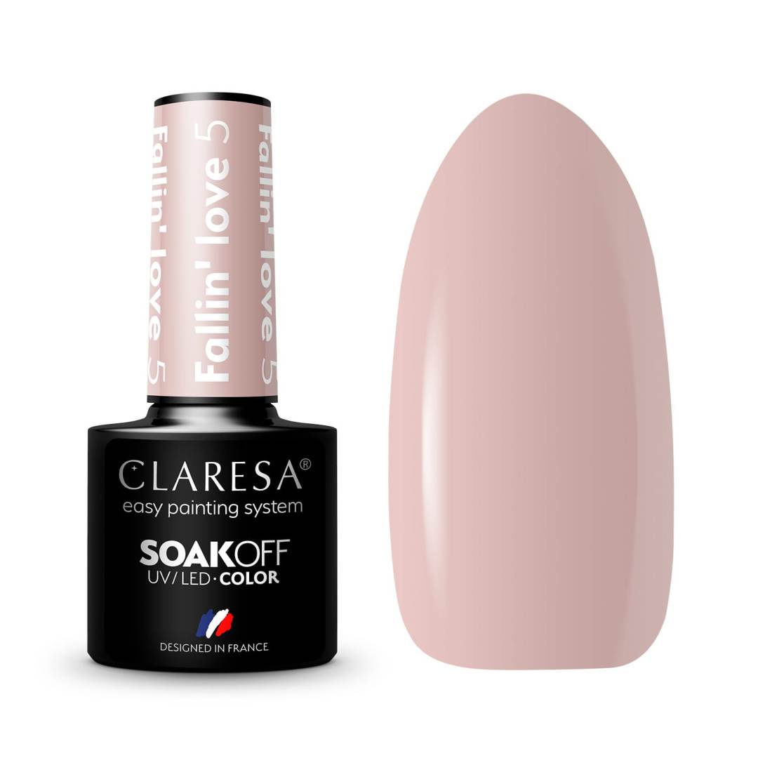 Claresa Fall in Love 5 5ml ημιμόνιμο βερνίκι νυχιών σε απαλή nude μπεζ-ροζ απόχρωση με κρεμώδες φινίρισμα.