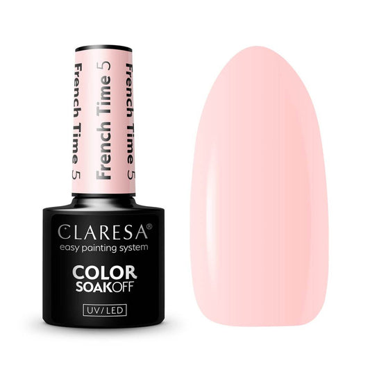 Claresa French Time 5 5ml ημιμόνιμο βερνίκι νυχιών σε milky peach pink απόχρωση με cream φινίρισμα για French Manicure, Baby Boomer και φυσικό manicure.