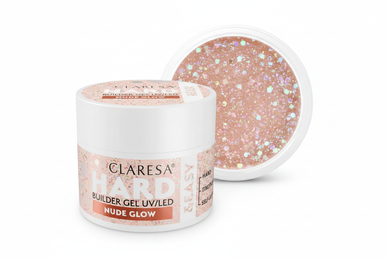 Claresa Hard & Easy Gel Nude Glow Builder Gel 12gr UV/LED - Επαγγελματικό Hard Gel χτισίματος νυχιών με glitter