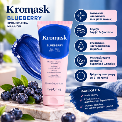 Inebrya Kromask Blueberry μπλε χρωμομάσκα μαλλιών 250ml για ανανέωση χρώματος, λάμψη, ενυδάτωση και περιποίηση