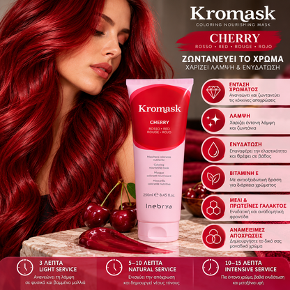 Inebrya Kromask Cherry κόκκινη χρωμομάσκα με έντονη ανανέωση χρώματος, λάμψη, ενυδάτωση και Βιταμίνη Ε