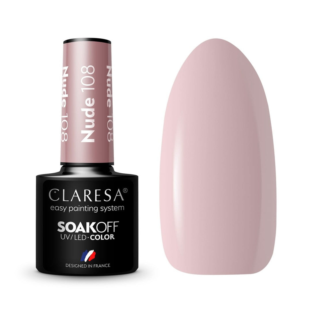 Claresa Nude 108 5ml ημιμόνιμο βερνίκι νυχιών σε Dusty Rose Nude απόχρωση με cream φινίρισμα, ιδανικό για French Manicure, Baby Boomer, bridal nails και φυσικό επαγγελματικό αποτέλεσμα.