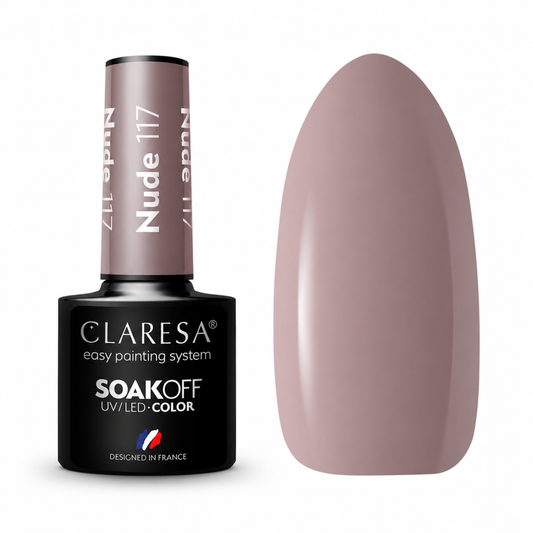 Claresa Nude 117 5gr ημιμόνιμο βερνίκι νυχιών σε ψυχρή dusty mauve nude απόχρωση με cream φινίρισμα.