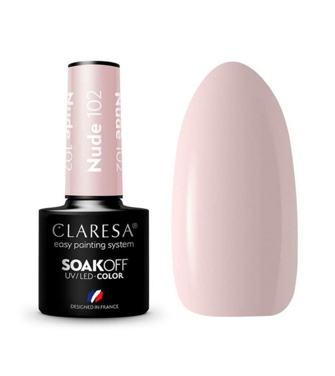 Claresa Nude 102 5ml ημιμόνιμο βερνίκι νυχιών σε milky pink beige nude απόχρωση με cream φινίρισμα για French manicure, Baby Boomer, bridal nails και φυσικό nude αποτέλεσμα.