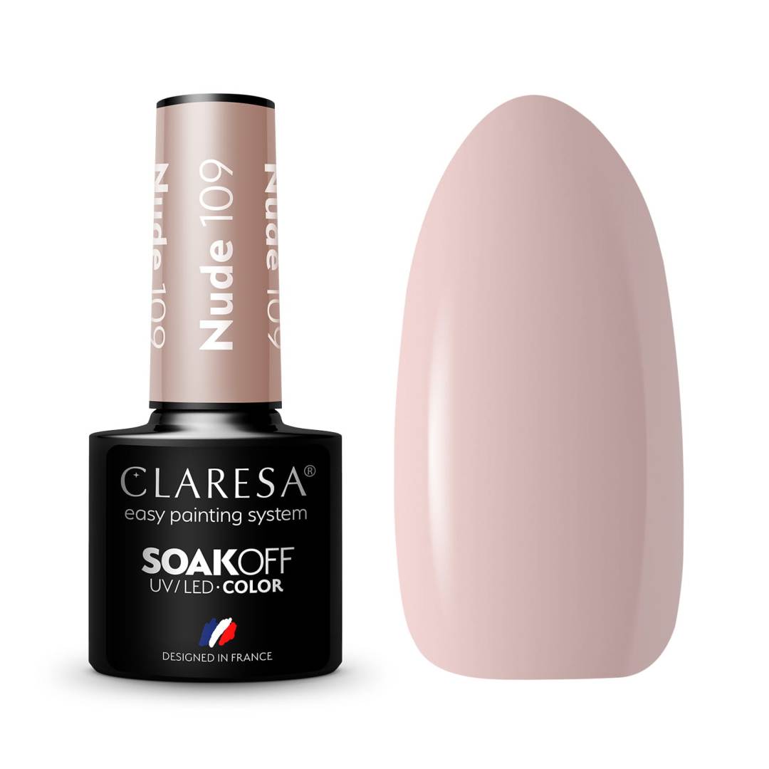 Claresa Nude 109 5ml ημιμόνιμο βερνίκι νυχιών σε Cool Beige Nude απόχρωση με cream φινίρισμα, ιδανικό για French Manicure, Baby Boomer, bridal nails και φυσικό επαγγελματικό αποτέλεσμα.